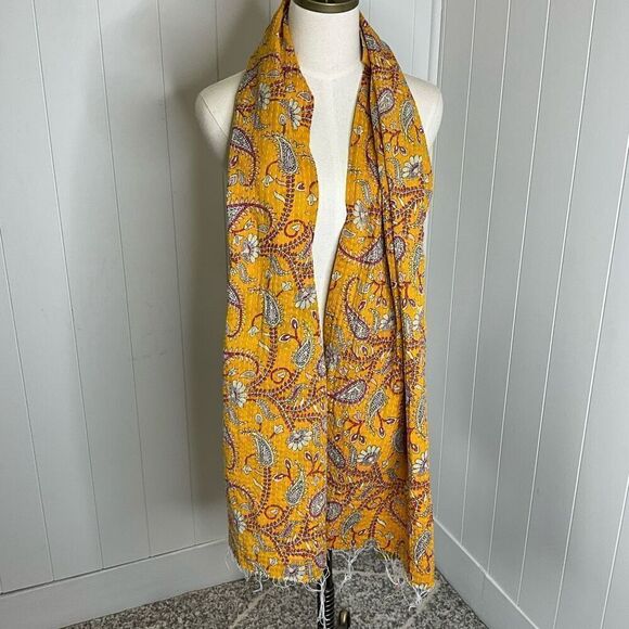 Handmade Reversible Scarf Made From Recycled Saris Gold Green Mixed Media - Picture 1 of 6